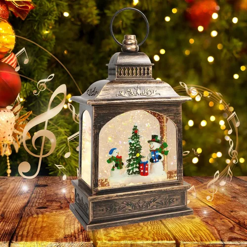 Globo de nieve de muñeco de nieve de Navidad, linterna musical de muñeco de nieve con temporizador de 6 horas, USB, funciona con pilas, estilo