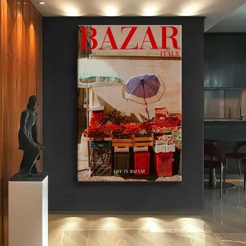 Miniatura 3 de Arte de pared de revista, impresión de pared de los años 70, arte de pared rojo, póster enmarcado de Bazaar Italia, arte psicodélico de verano