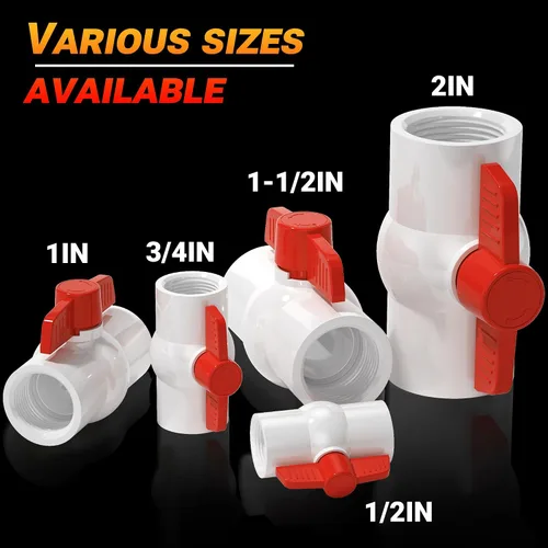 Miniatura 8 de Válvula de bola de PVC NPT de 1 pulgada, válvulas de tubería de agua de PVC SCH40 roscadas, válvula de bola de cierre de agua con mango en T roja
