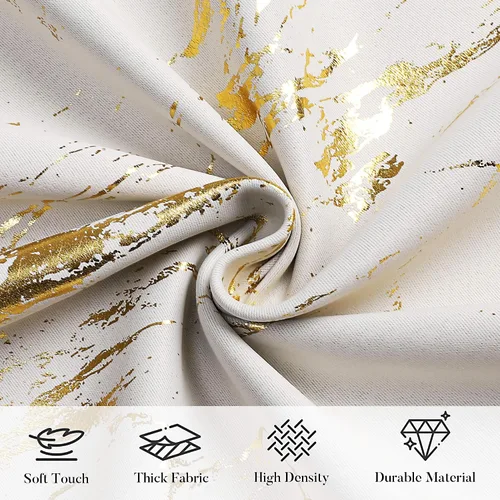 Miniatura 4 de WUBODTI Cortinas 100% Opacas de Mármol Beige de 63 Pulgadas de Largo 2 Paneles, Cortina Corta con Ojales de Impresión de Lámina Dorada Moderna