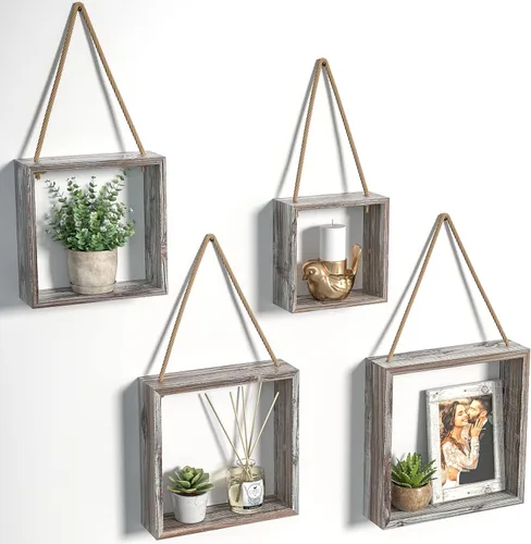 J JACKCUBE DESIGN MK571A - Estantes cuadrados flotantes para colgar en la pared, estantes de madera rústica, cajas de sombra, decoración bohemia