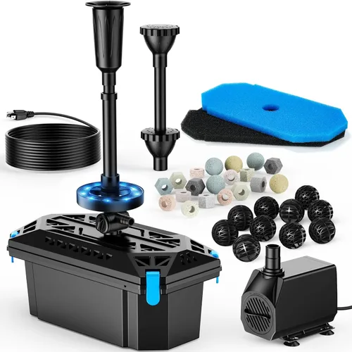 Miniatura 13 de POPOSOAP Pond Filter with 12W Solar Fountain Pump, Solar Pond Filter with 160GPH Pump & Fountain Kit, Outdoor Filter Box with 6.6FT PVC Tubing