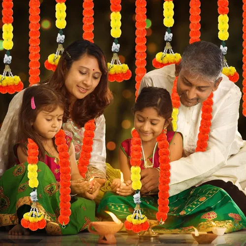 Miniatura 7 de 5 guirnaldas de caléndula Diwali para decoración de flores artificiales indias de caléndula de 5 pies de largo, guirnaldas largas para decoración