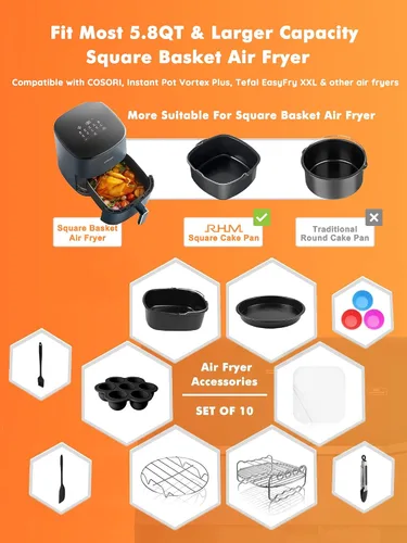 Miniatura 3 de Accesorios para freidora de aire para Cosori, 10 piezas cuadradas accesorios para COSORI 5.8 cuartos de galón, 6.0 cuartos de galón, Instant Vortex