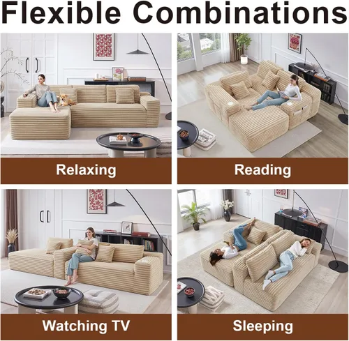 Miniatura 3 de Sofá modular Cloud con diván en forma de L, moderno sofá modular con asiento profundo, portavasos integrado y bolsillo de almacenamiento para sala