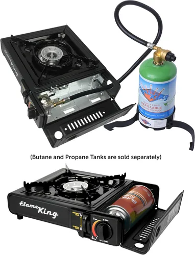 Miniatura 10 de Flame King YSNVT-505-B Estufa de campamento de gas butano y propano de combustible dual con un solo quemador, portátil e ideal para cocinar al aire