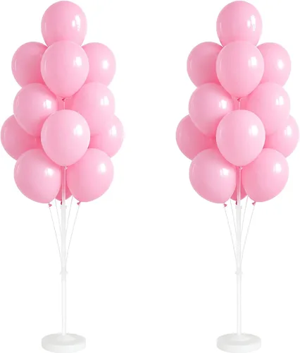 Miniatura 16 de Kit de columna de globos para piso: juego de 2 soportes para globos, con globos cromados metálicos negros y dorados, base y poste, decoración