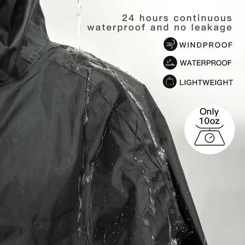 Miniatura 3 de LOOGU Chaqueta de lluvia con capucha, impermeable largo y ligero, poncho de lluvia de camuflaje impermeable para hombres