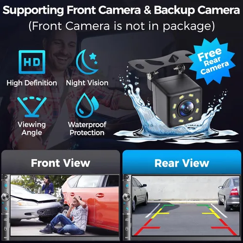 Miniatura 5 de Estéreo de auto de doble DIN de 7 pulgadas, Apple Carplay inalámbrico y Android Auto, pantalla táctil HD, Bluetooth, 240W, SWC, salida de subwoofer