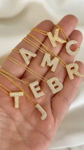 Miniatura 5 de Elizz Jewels Collar con inicial de letra CZ de burbuja, dije con nombre con dije del alfabeto, collar de globo de circonita cúbica brillante