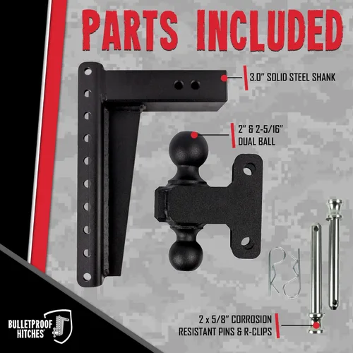 Miniatura 2 de BulletProof Hitches - Enganche de remolque resistente ajustable de 3.0 pulgadas (clasificación de 22,000 libras) - Enganche de remolque de caída