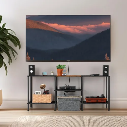 Miniatura 7 de OYEAL Soporte de TV Negro para Dormitorio con Tomas de Corriente para TV de hasta 50 Pulgadas, Pequeño Centro de Entretenimiento con Almacenamiento