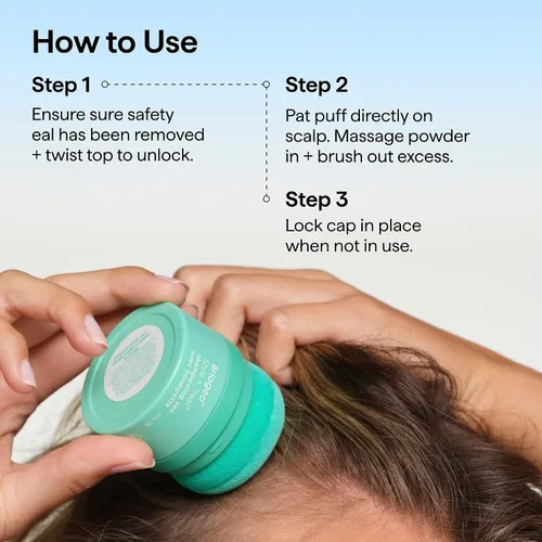 Miniatura 5 de Briogeo Style + Treat Dry Shampoo Puff Non-Aerosol & Talc-Free Root Refresh & Oil Absorption Volumizing Powder Vegan & Cruelty-Free 0.5 oz