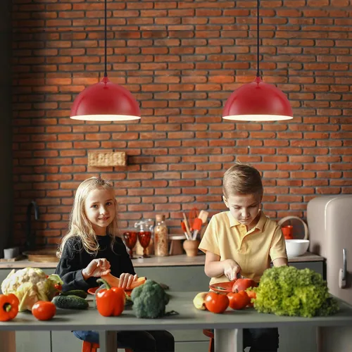 Miniatura 4 de Luz Colgante Roja con Enchufe Paquete de 2, 11.8 pulgadas, 14.7 pies, Luz Colgante Estilo Granja, Luces Colgantes de Cocina, Luces Colgantes