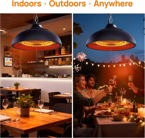 Miniatura 7 de Calentador colgante de patio, montado en el techo, calentador eléctrico de patio, control de temperatura integrado, apto para exteriores/interiores