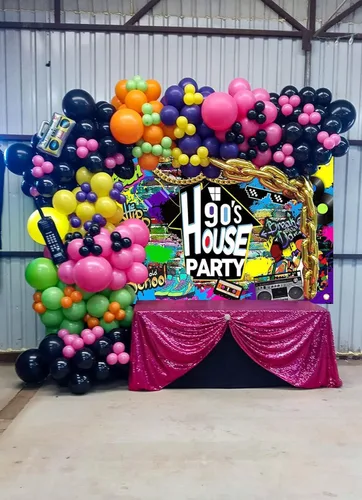 Miniatura 4 de Avezano Telón de Fondo para Fiesta de los 90 en Casa con Graffiti de Hip Hop, Decoraciones Temáticas de los 90 para Fiesta en Casa, Radio Retro
