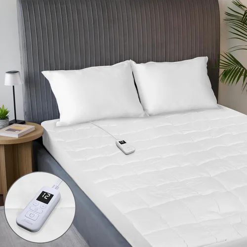 Sunbeam Almohadilla de colchón eléctrica acolchada de alta calidad, 54 x 75 pulgadas, 12 ajustes de calor, apagado automático seleccionable de 12