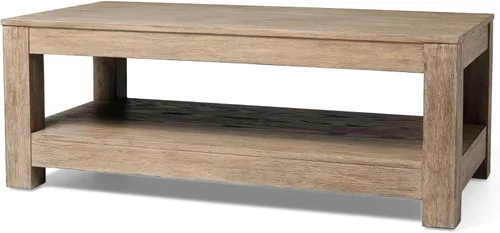 Miniatura 10 de Maven Lane Paulo - Mesa de centro rectangular de 18 pulgadas con almacenamiento, madera maciza marrón, ideal para sala de estar y sala de estar