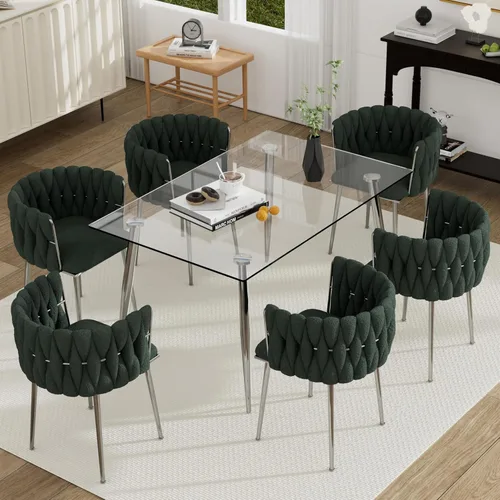 Miniatura 67 de Juego de mesa de comedor de cristal plateado para 2, juego de mesa cuadrada de lujo moderno de 36 pulgadas, juego de mesa de cocina minimalista de 3