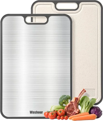Miniatura 11 de Tablas de cortar de titanio para cocina, tabla de cortar 2 en 1 no tóxica, tablas de cortar para carne y verduras, fácil de limpiar, tamaño grande