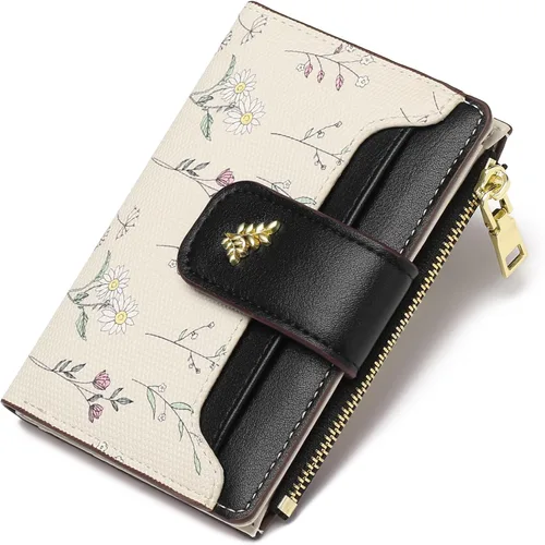 GAEKEAO Billeteras pequeñas para mujer, con bloqueo RFID, de cuero, plegable, con cremallera, bolsillo para tarjetas de crédito, con ventana de