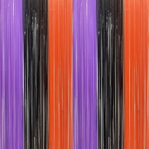 BRAVESHINE Cortinas de fondo de fotos de oropel – 2 unidades de 3.2 x 8.2 pies, color negro, naranja, morado, flecos de papel de aluminio,