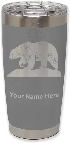Miniatura 35 de LaserGram Vaso aislado al vacío de 20 onzas, oso polar, grabado personalizado incluido (negro)