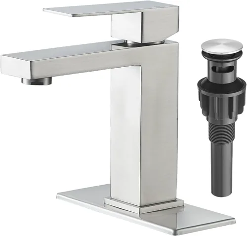 Miniatura 11 de VOTON Grifo de baño de oro cepillado, moderno grifo de baño de 1 agujero, grifo de lavabo de baño de una sola manija, oro cepillado con placa