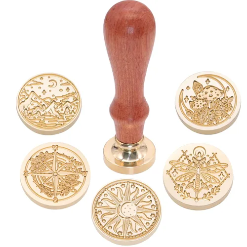 Miniatura 6 de SWANGSA Galaxy Universe - Juego de sellos de cera para sellos, 6 cabezales de sello de cera de sellado vintage y 1 mango de madera para Navidad