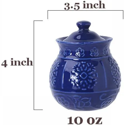 Miniatura 3 de CHOOLD Juego de azúcar y crema de cerámica en relieve azul con tapa, cuchara y crema, juego de servir café, 10 onzas Azul - Alivio
