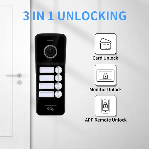 Miniatura 4 de ANJIELO SMART Sistema de intercomunicación con timbre de video con cable, 4 unidades familiares de 7 pulgadas, desbloqueo 3 en 1, detección