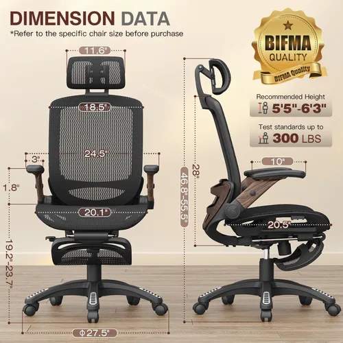 Miniatura 2 de GABRYLLY Silla de oficina ergonómica con reposapiés, silla de computadora de malla de respaldo alto con brazo abatible, reposacabezas 3D