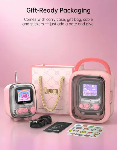 Miniatura 7 de Divoom Tiivoo-2 - Altavoz retro Bluetooth con radio FM, arte de píxeles, mini, portátil, inalámbrico, pequeño, de diseño vintage, adecuado para Rosa
