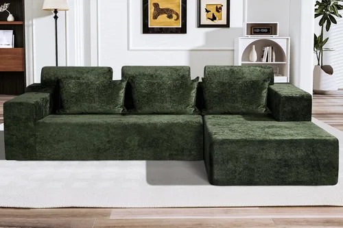 Miniatura 10 de HABUTWAY Sofá modular modular de 101 pulgadas con asiento profundo, moderno sofá convertible en forma de L, sofá tapizado con diván para sala