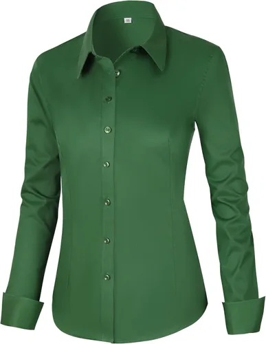 Miniatura 17 de CUNLIN - Camisas de manga larga con botones de algodón para mujer, ajustadas, camisas formales de vestir para el trabajo, blusas de trabajo, tops