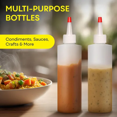 Miniatura 4 de BRIGHTFROM Botellas exprimibles para condimentos, 8 onzas, tapa superior roja, a prueba de fugas, para salsa de tomate, mostaza, jarabe, salsas