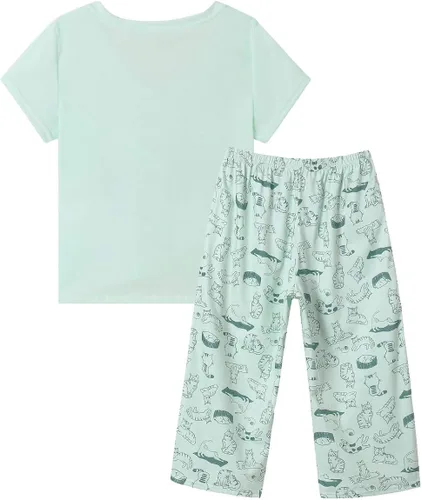 Miniatura 2 de YIJIU Pijama suave y cómoda para mujer, conjunto de pijama de manga corta con diseño de gato lindo