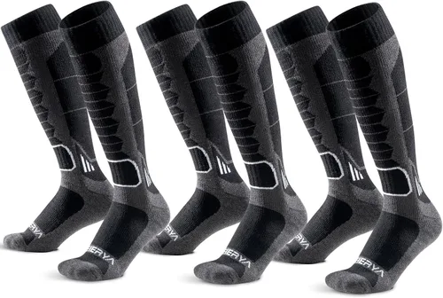 Miniatura 18 de Calcetines de lana de merino para esquí para hombres, mujeres y jóvenes - Calcetines térmicos de snowboard con amortiguación completa por encima
