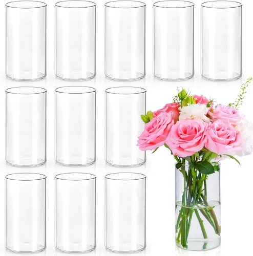 Miniatura 9 de Jarrones cilíndricos de vidrio pequeños de 5 pulgadas para centros de mesa 12 piezas de jarrones de flores transparentes para decoraciones de 5.0