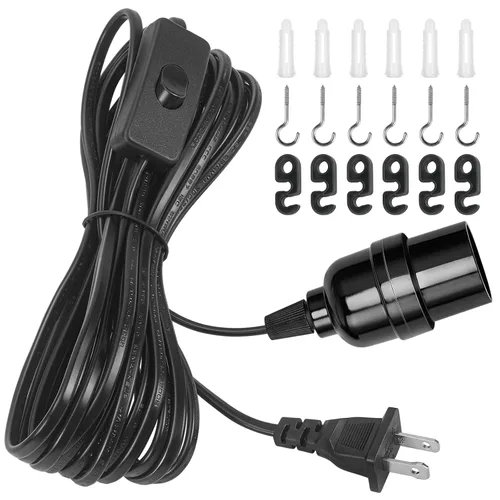 Miniatura 19 de DiCUNO Cable de extensión de linterna colgante E26, lámpara de control de interruptor de cable en línea para enchufar y apagar, 6.6 pies, negro