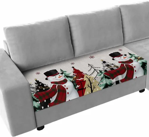 Miniatura 15 de Fundas de cojín elásticas para sofá de Navidad, diseño de muñeco de nieve, seccional/individual/en forma de L, protector de muebles con parte