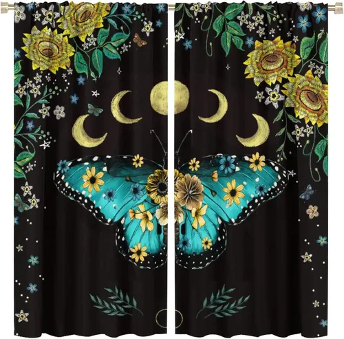 Miniatura 10 de Cortinas florales de luna, flores negras, fase de flores silvestres, luz de luna, jardín, estética, bohemio, primavera, vides, naturaleza, juego