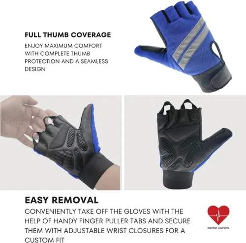 Miniatura 2 de Inspired Comforts Guantes para silla de ruedas, pulgar completo sin dedos, con agarre antideslizante, transpirables y reflectantes