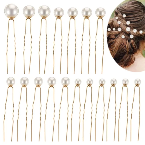 18 piezas de accesorios para el cabello de novia, perlas de boda, pasadores de pelo en forma de U, clips de perlas para novia, dama de honor,
