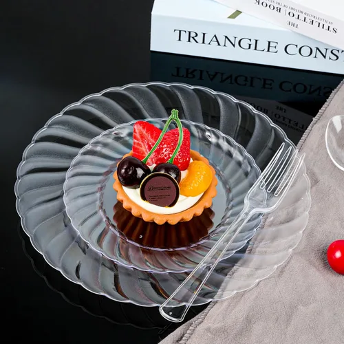 Miniatura 2 de FOCUSLINE 100 unidades de platos de plástico transparente de 9 pulgadas, platos de cena desechables resistentes - Platos de plástico duro
