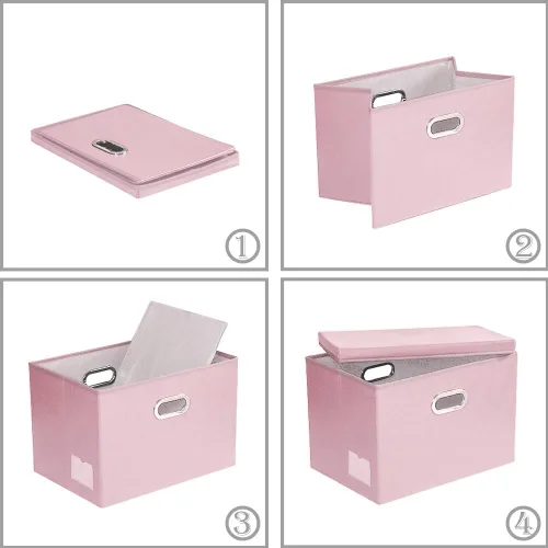 Miniatura 6 de PRANDOM Contenedores plegables de almacenamiento con tapas [paquete de 5] cajas de almacenamiento plegables de tela de cuero, canastas organizadoras