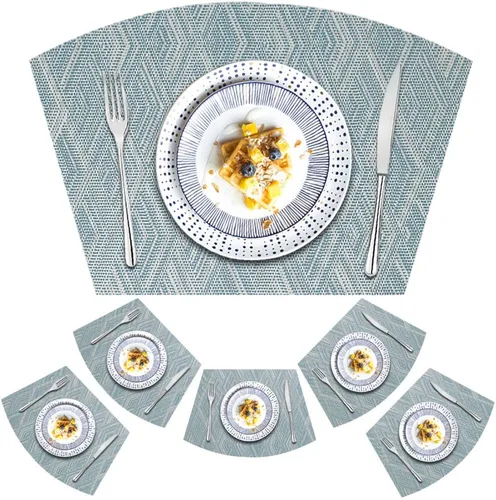 Miniatura 16 de Juego de 6 manteles individuales redondos para mesa de comedor, poliuretano impermeable, aislamiento térmico, resistente a las manchas