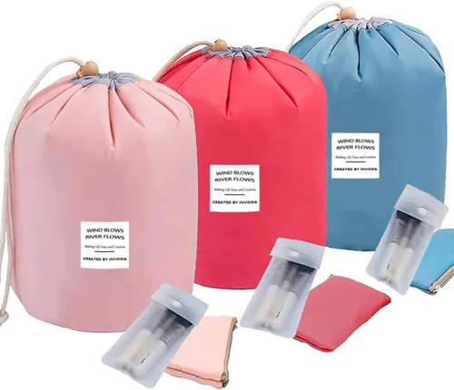 Miniatura 10 de INVODA Bolsa de cosméticos con cordón, bolsa de maquillaje de viaje para mujer, bolsa de aseo portátil con cordón, bolsa organizadora de maquillaje