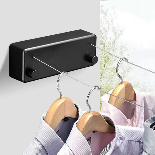 Miniatura 2 de BESy Funda retráctil ABS + secadora de aluminio con cuerda doble de acero inoxidable ajustable, estilo hotel, resistente, método de montaje