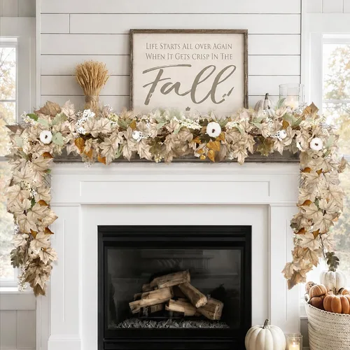 Miniatura 7 de Decoraciones de otoño para el hogar, guirnalda de hojas de arce de otoño de 6 pies, calabaza y bayas, manto de Acción de Gracias, chimenea